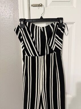 H&M Black and White Strapless Vertical-Stripe Dress